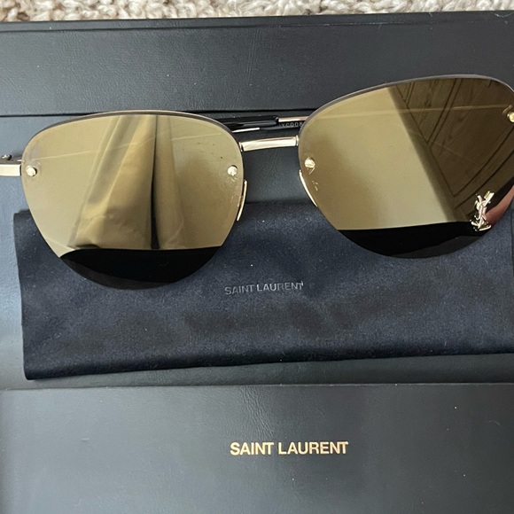 Saint Laurent Gold Aviator Sunglasses - Picture 9 of 11